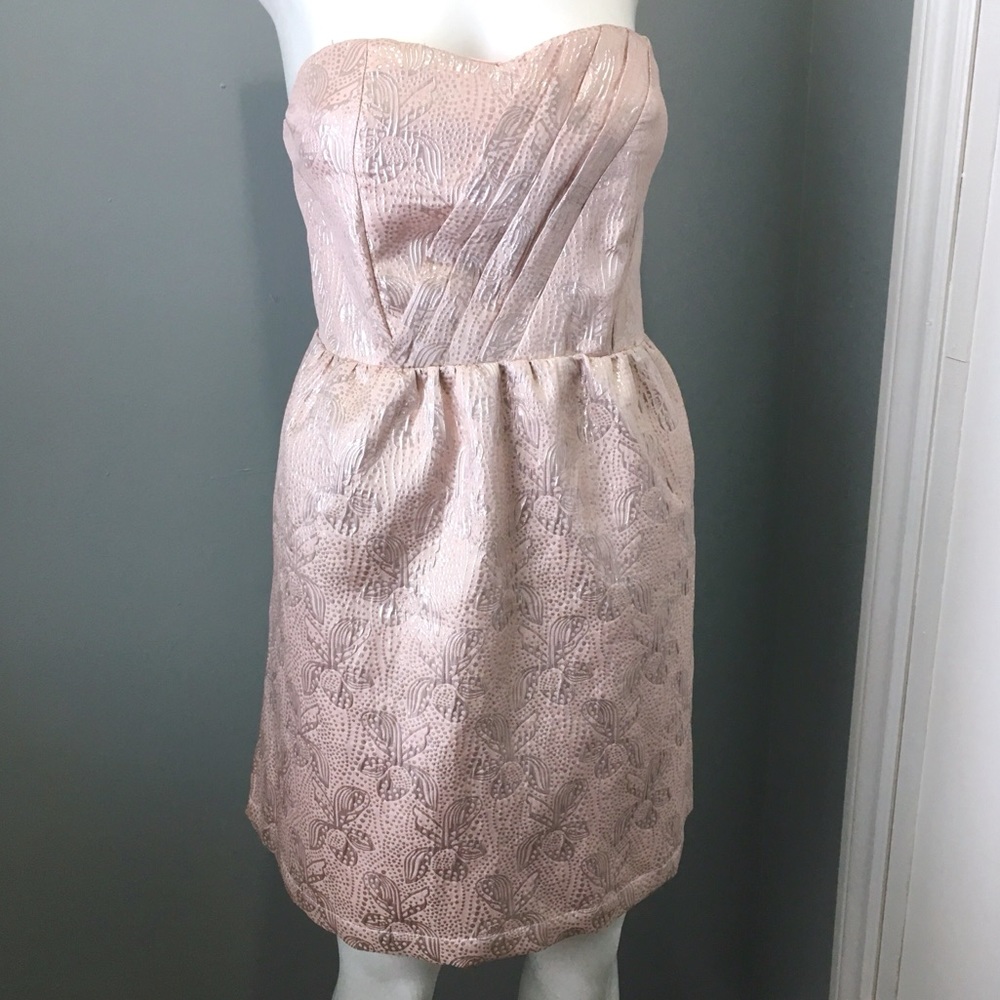 Blush Pink Metallic Print Strapless Dress | Tulle